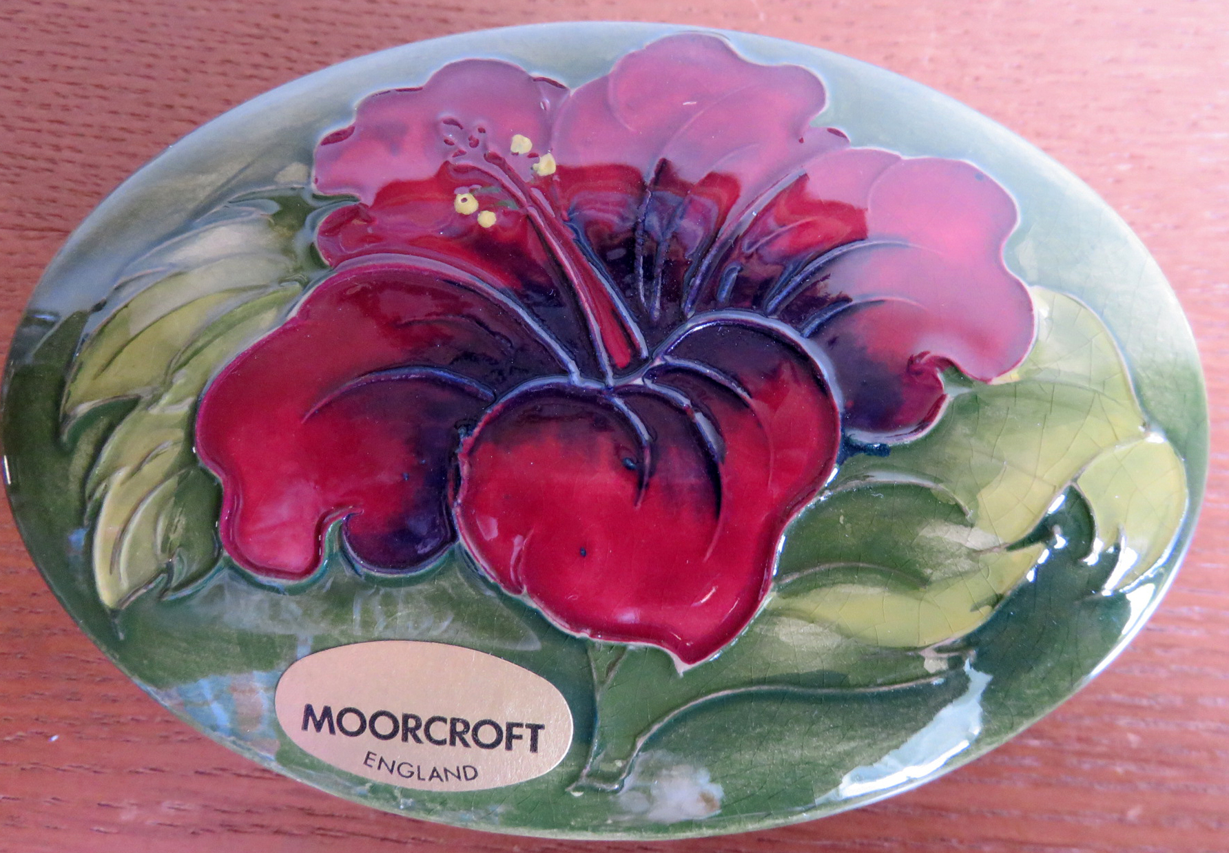 Moorcroft Hibiscus Cobalt Vase Side A